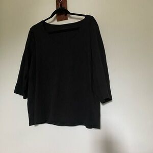 Eileen Fisher Crew Neck 3/4 Sleeve Tee in Black 100% Organic Cotton Size 2x
